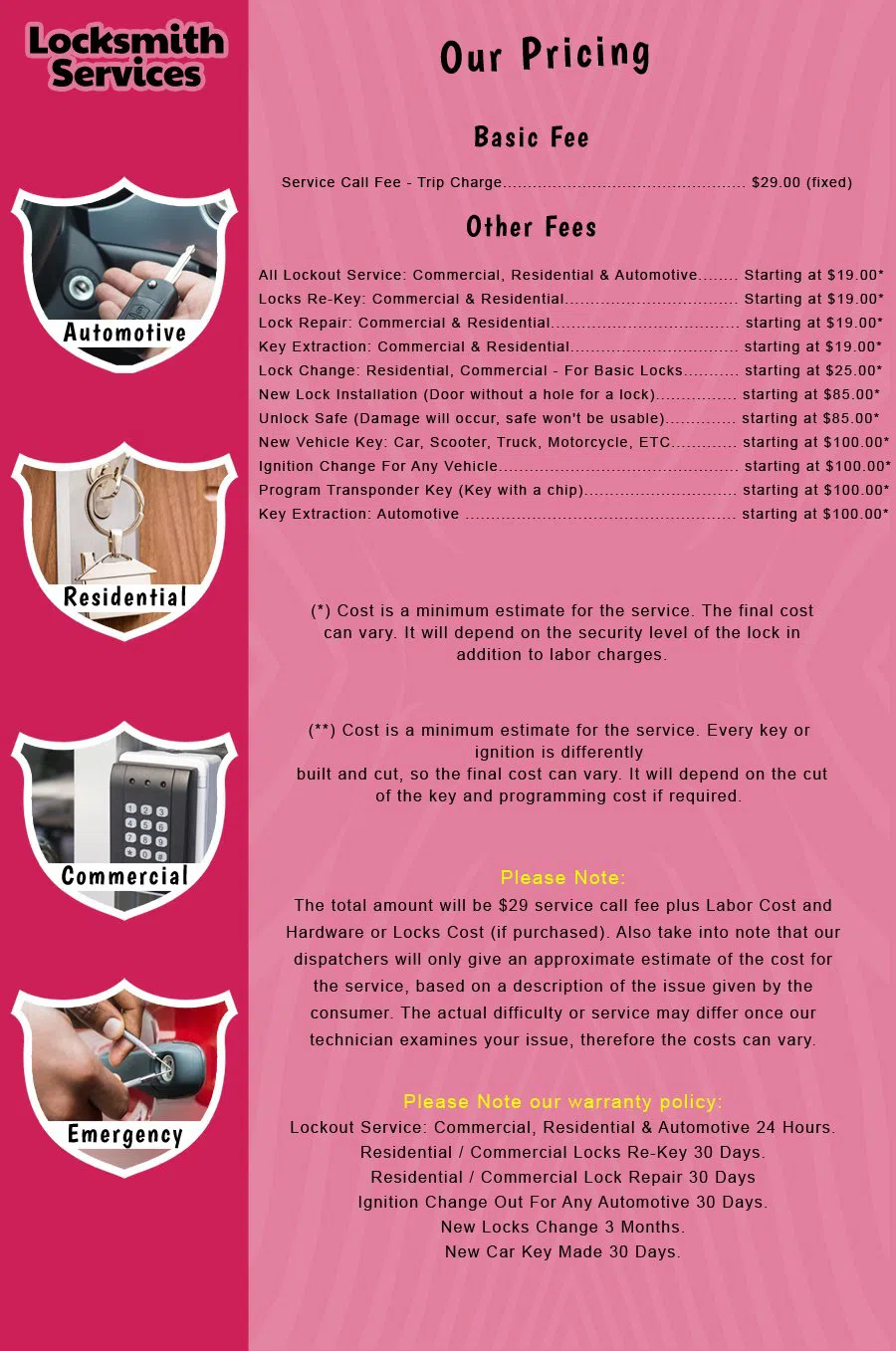 Jamesburg NJ Locksmith Store Jamesburg, NJ 732-548-2340 - price-list-c-18